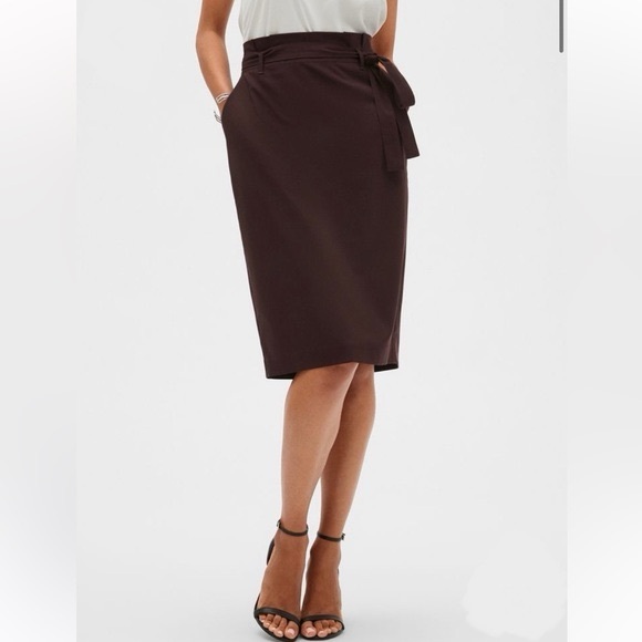 Banana Republic Burgundy Tie-Waist Pencil Skirt Career Women’s Size 0 Petite NWT - Picture 1 of 16